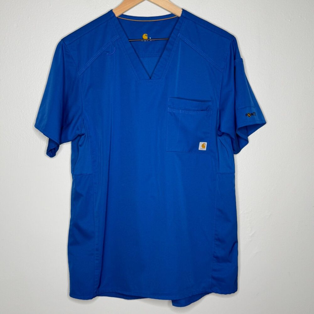 Carhartt Force Mens Scrub Top Small Blue Nurse Medical Dental Caregiver